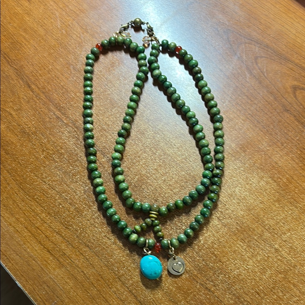 Bohemian Green and Blue Double-Stranded Necklace